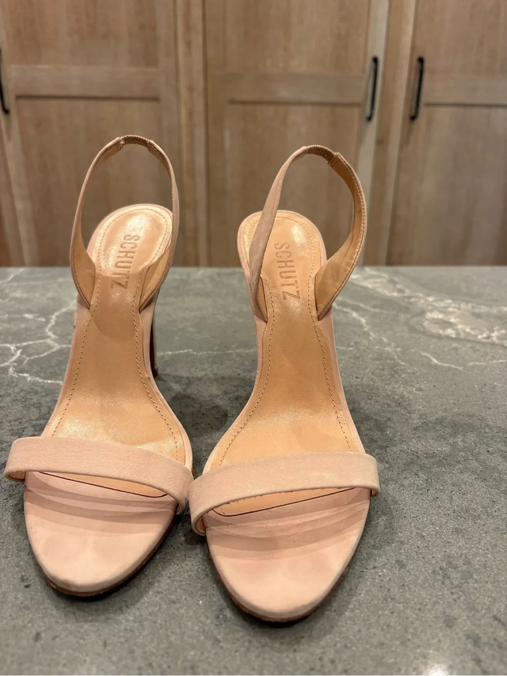 SCHUTZ Blush Nude Slingback Stiletto Sandals